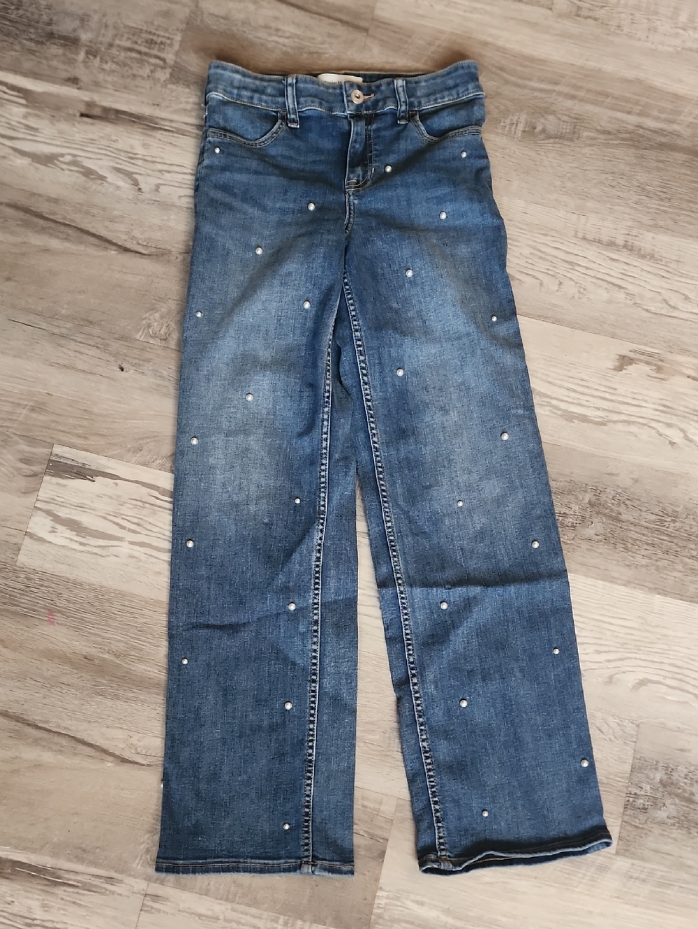 Abercrombie kids Blue Denim Wide-Leg Jeans with Studs 11/12 LONG